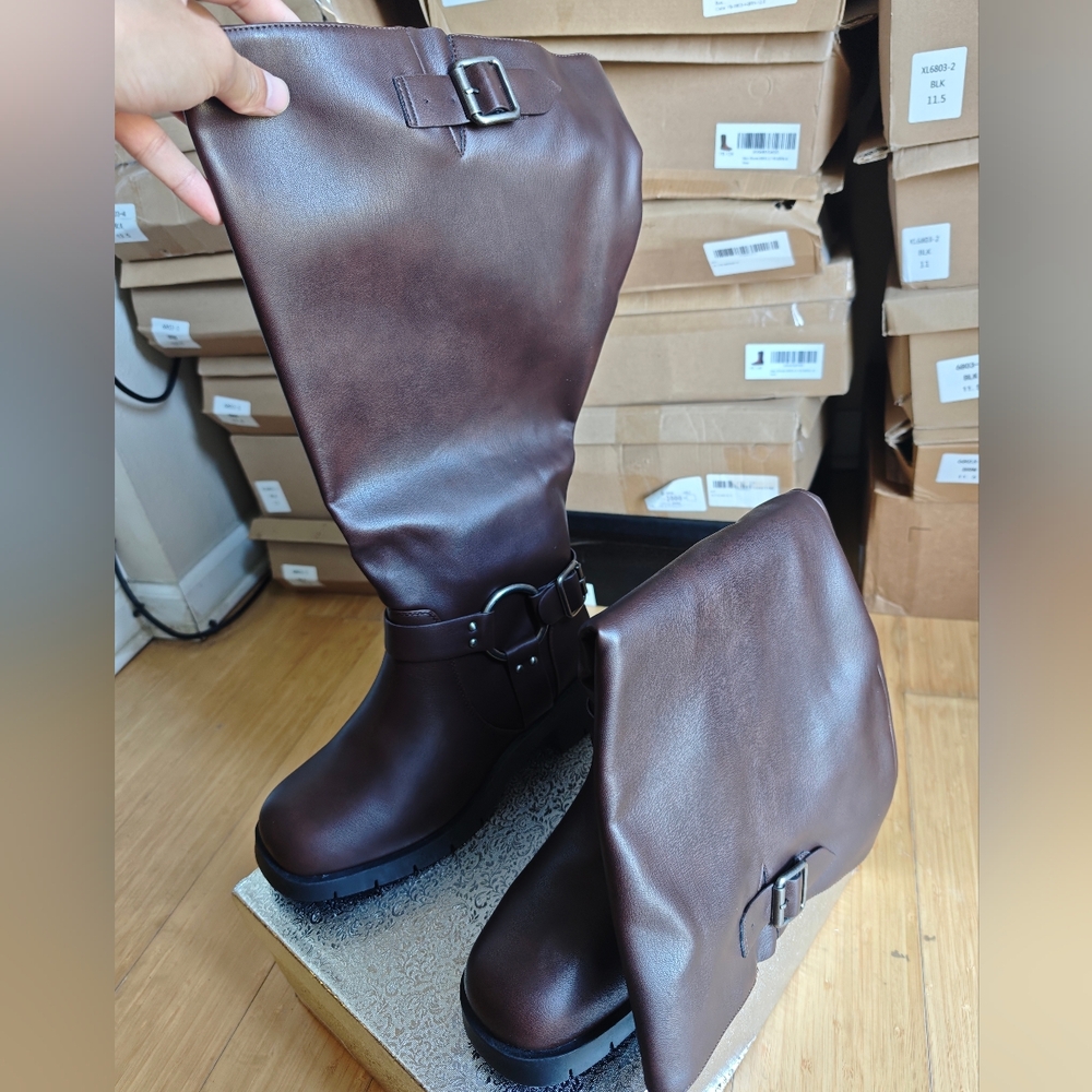 Brown Knee-High Boots with Buckle